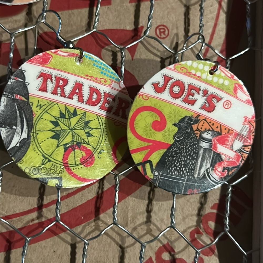 Trader Joe’s earrings rooster compass recycled gift card